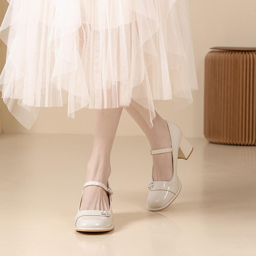 French Mary Jane Shoes Thick Heel 2025 Spring and Summer New Round Head High Heels Versatile Princess Shallow Mouth Single Shoes Women