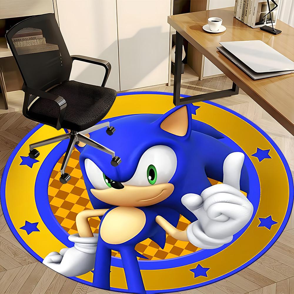 1pc Sonic Adventure Office Round Area Rug, Indoor Mat Suitable For Office, Under Office Chairs Bedroom Living Room Home Decor, Room Deco