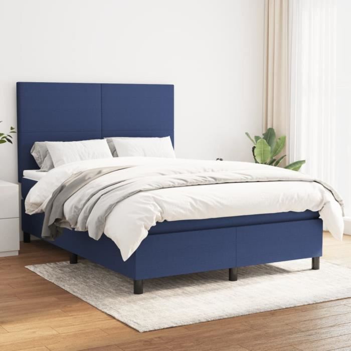 3141615 vidaXL Lit à sommier tapissier avec matelas Bleu 140x190 cm Tissu