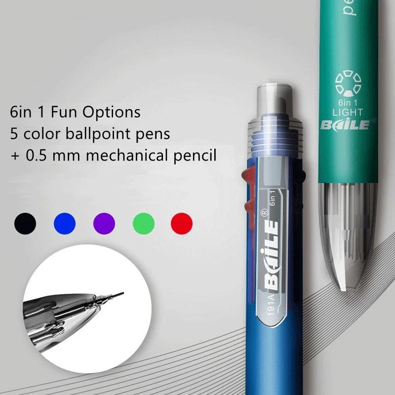 6-in-1 Mehrfarbiger Kugelschreiber-Set Einziehbar 5 Farben und Mechanischer Bleistift in einem Stift Multifunktionsstift Schreibwaren