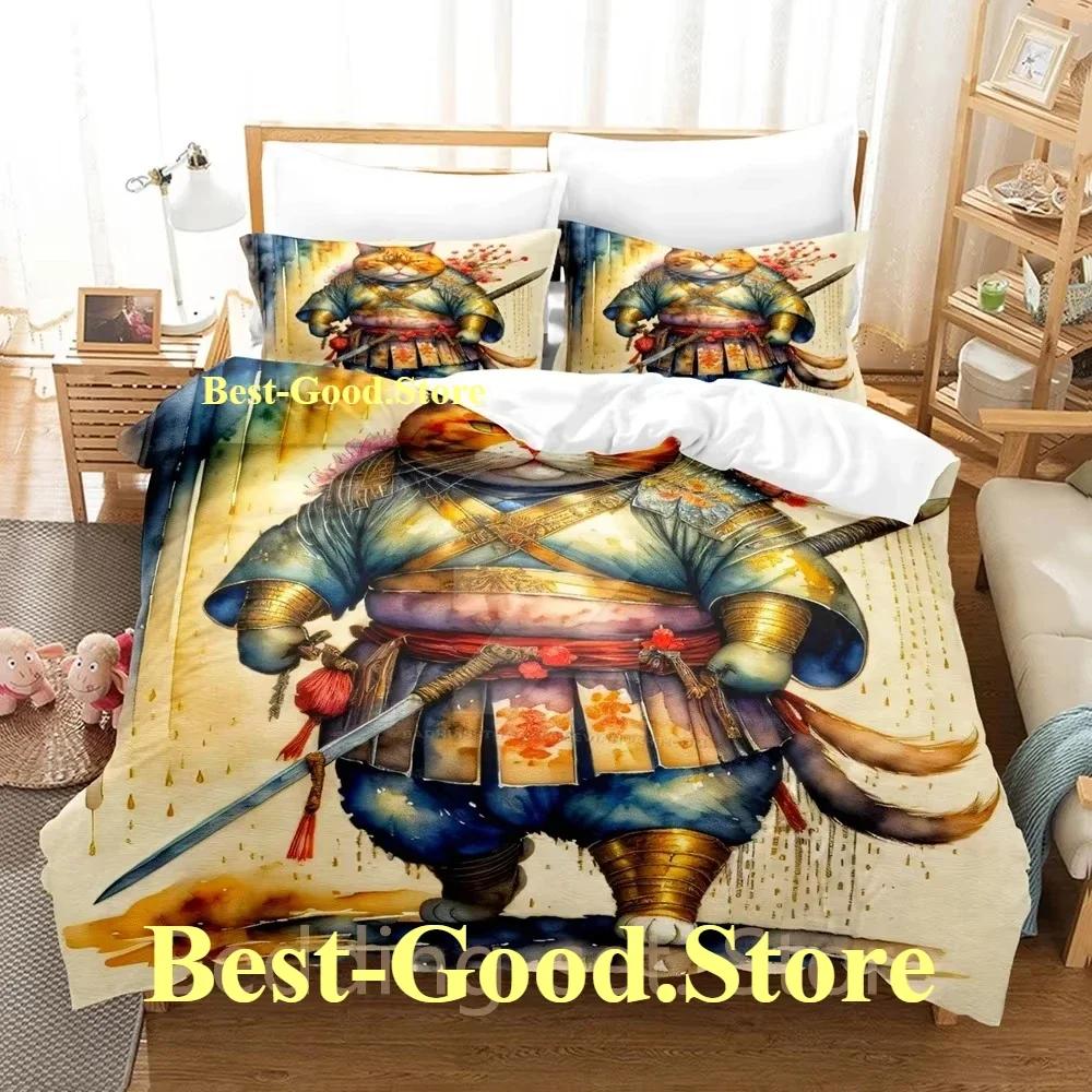 

COL Samurai Cat Beding Set Single Twin Printed Bed Linen Set With Pilowcase Bed Soft Duvet Cover Soft Single Double Quen King-Sized Dimensionsd 135*200cm Eu-Single