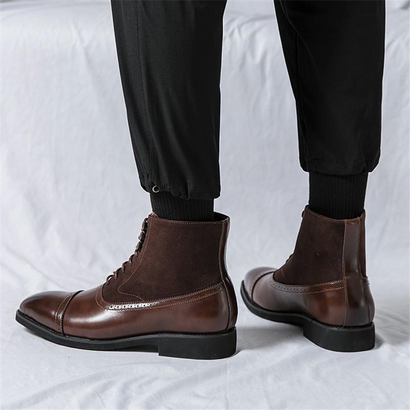 Classic Fashion Pointed Retro Suede Patchwork Lace Up Ankle Boots for Men Designer Botas Trend Casual High-top Motorcycle Shoes