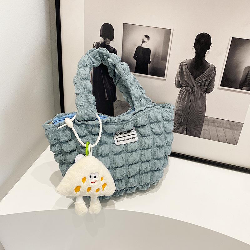 Korean Version Autumn and Winter Small Fresh Pleated Large Capacity Bubble Bag Handbag Women's New Fashion Hand Carry Tote Bag