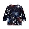 Print Tops For Youth Girls Round Neck 3/4 Sleeves T-Shirts Trendy Tops Outfit Tees Independence Day