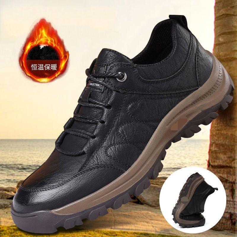Large Size Single Cotton Men's Leather Surface Casual Shoes Rubber Outsole Non-slip Waterproof Fashion Shoes Korean Version Cotton Shoes Winter Models