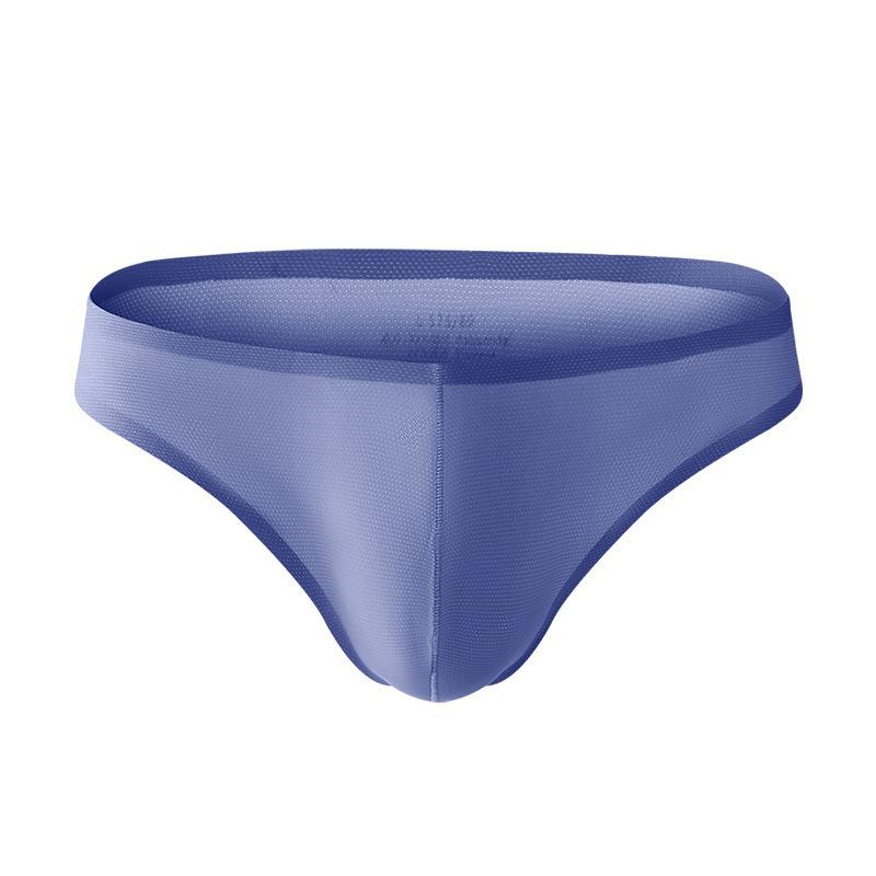 Male Summer Sexy Ice Silk Without Trace Half Pack Hip Low Waist Triangle Briefs