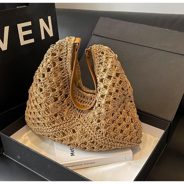 Summer Straw Woven Beach Bag - Large Capacity Shoulder Bag for Travel & Commuting