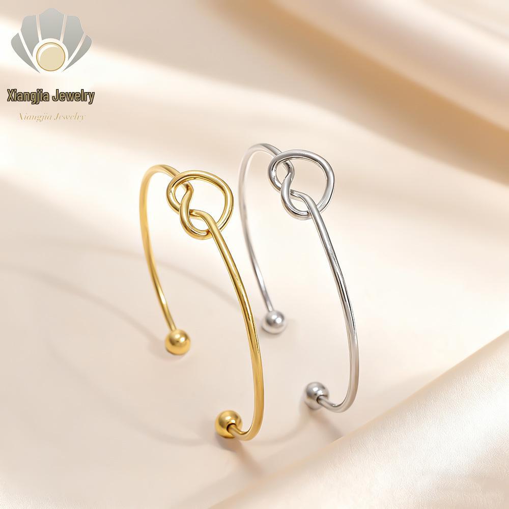 Cross-Border Love Knot Titanium Bangle - Versatile Peach Heart Open Bracelet, Vacuum-Plated Stainless Steel Jewelry