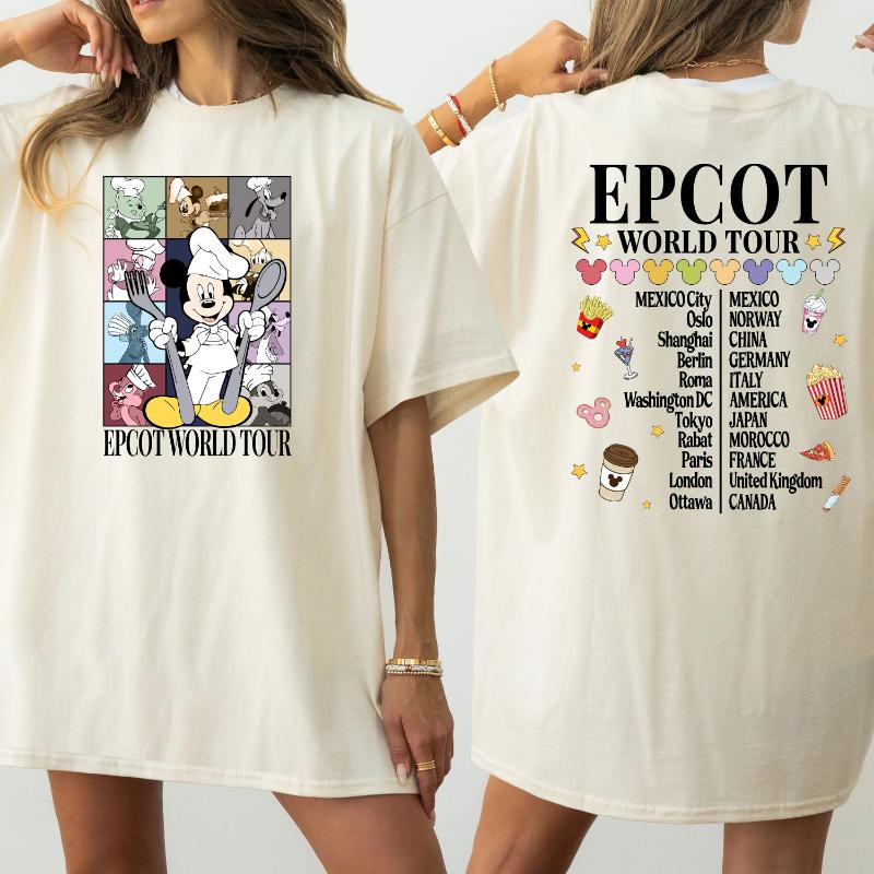 2025 Mickey and Friends Epcot World Tour Shirt, Epcot World Tour T Shirt, Disney Family Shirt 100% Pure Cotton Printed T-shirt XL