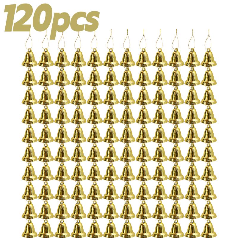 6/120pcs Christmas Bell Ornaments Gold Plastic Bells Xmas Tree Pendants New Year Party Hanging Decoration DIY Crafts Accessories