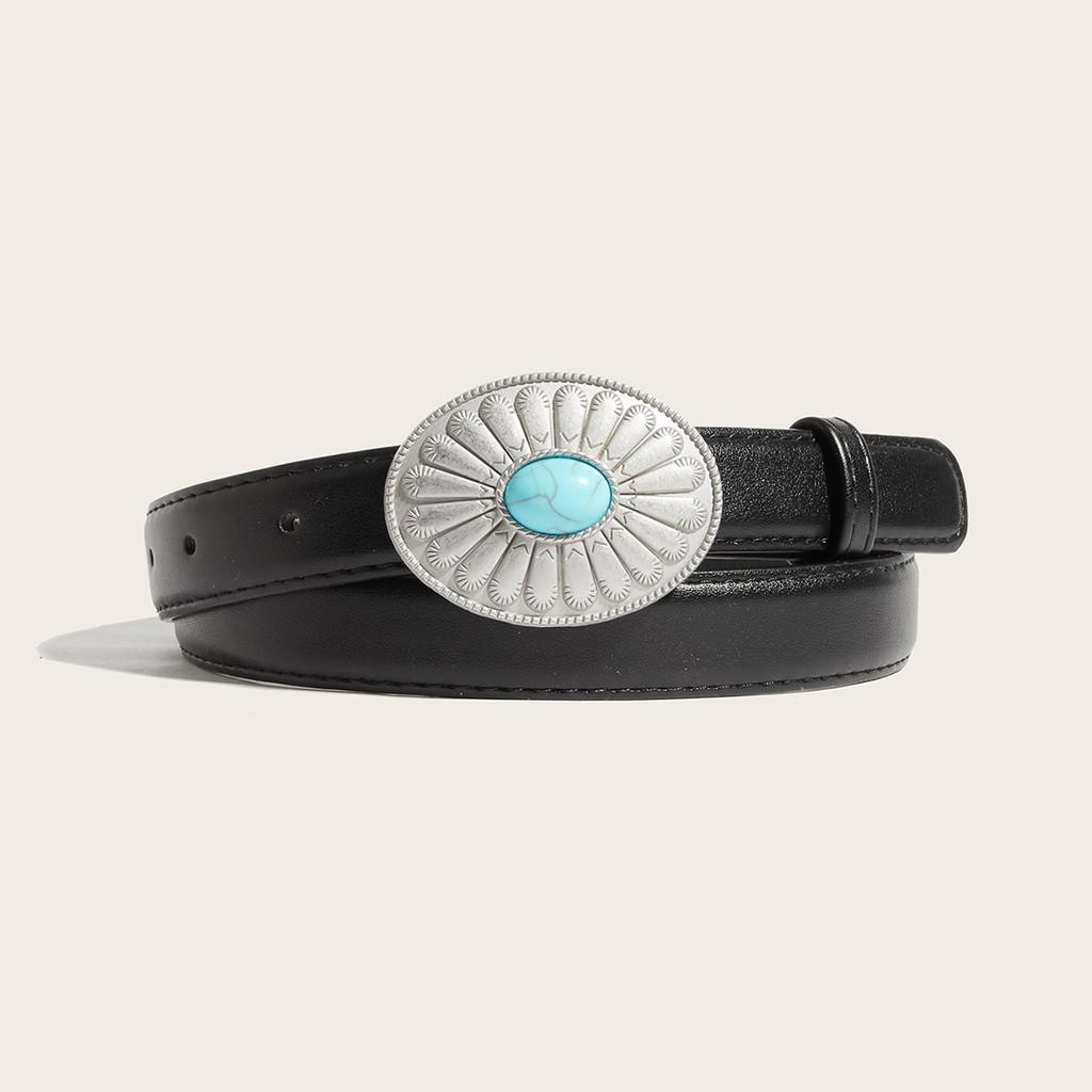 Alloy Round Simple Artificial Gemstone Snap Button Belt For Women Casual Wear