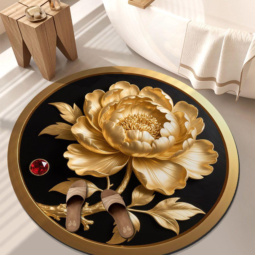 Living Room Home 3D Carpet Flower Floor Mat Carpet Circular Home Peony Flower Petal Shaped Mat