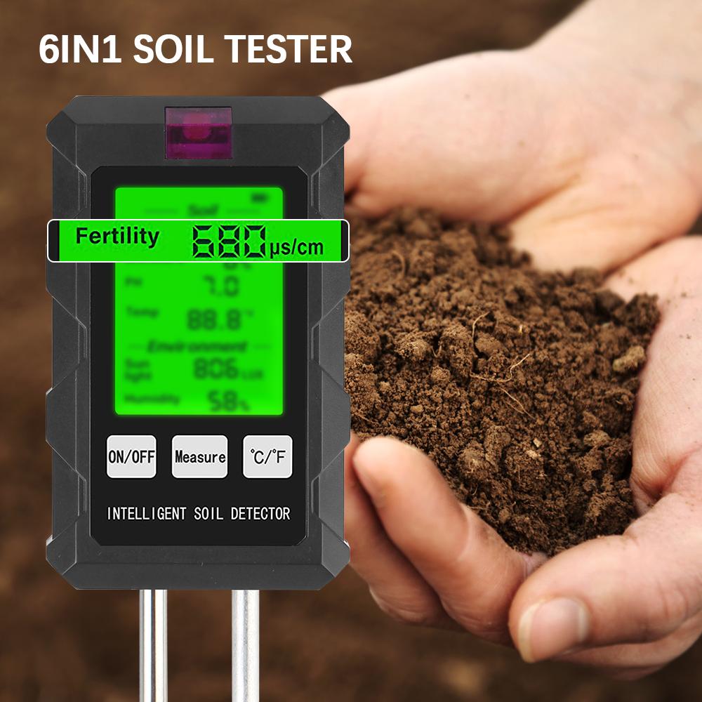 PH Temperature Humidity Sunlight Air Moisture Nutrient Fertility Meter Soil Tester Tool Multifunctional Gardening Tool 6 In 1