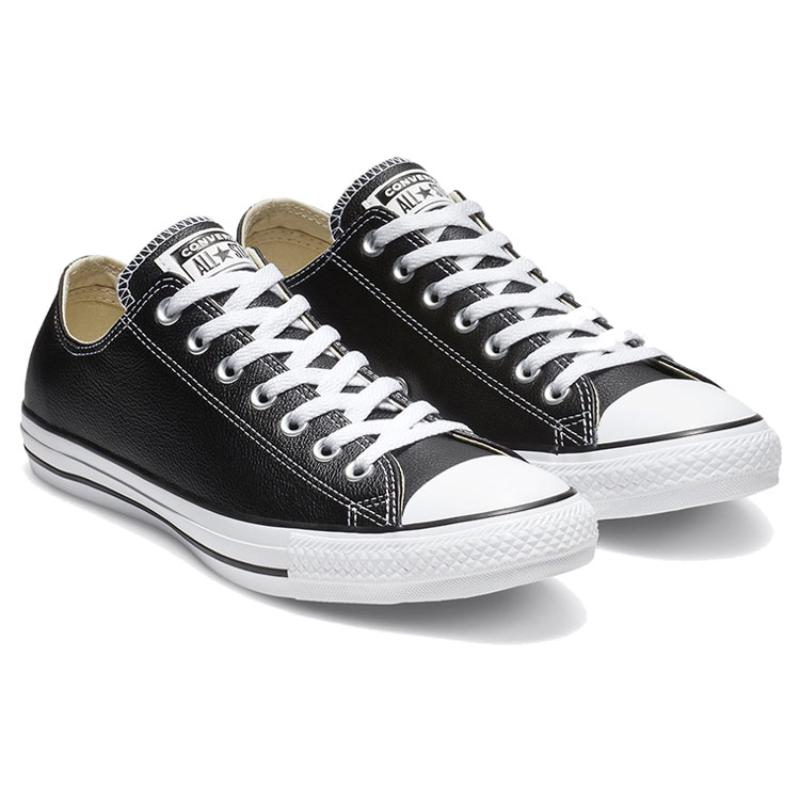 Converse All Star Leather Low Top Leather Lace-Up Low Top Canvas Shoes for Men and Women Black and White