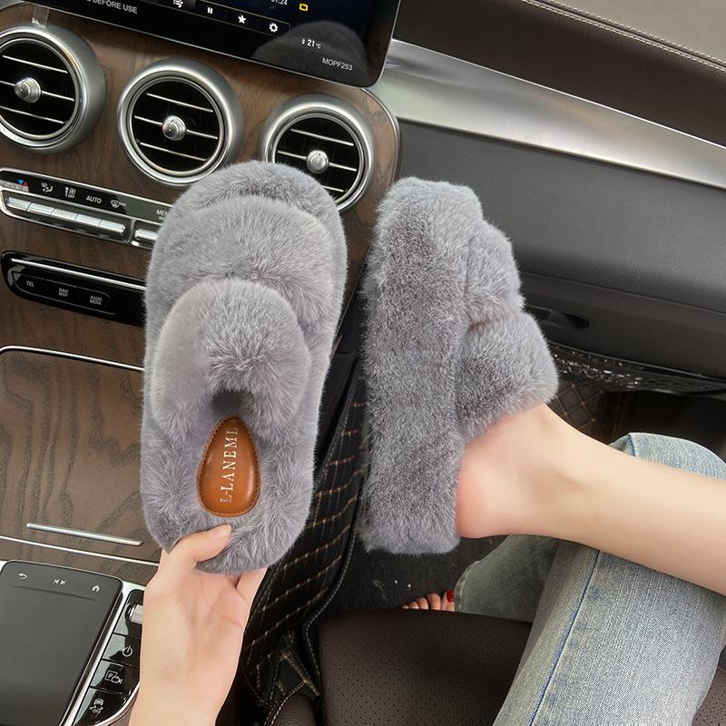 Cm Fluffy Shoes Women Wear  Internet Celebrity Explosion Autumn and Winter Go Out Thick-soled Plush Cotton Slippers