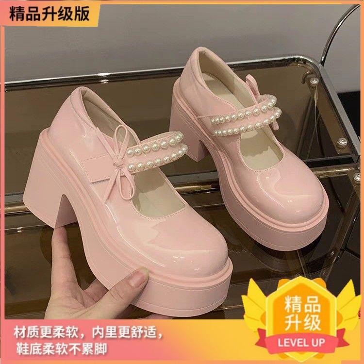 Popular Mary Jane Shoes Women's Summer 2025 New Sweet Fashion Pearl with Skirt Platform Lightweight Small Leather Shoes