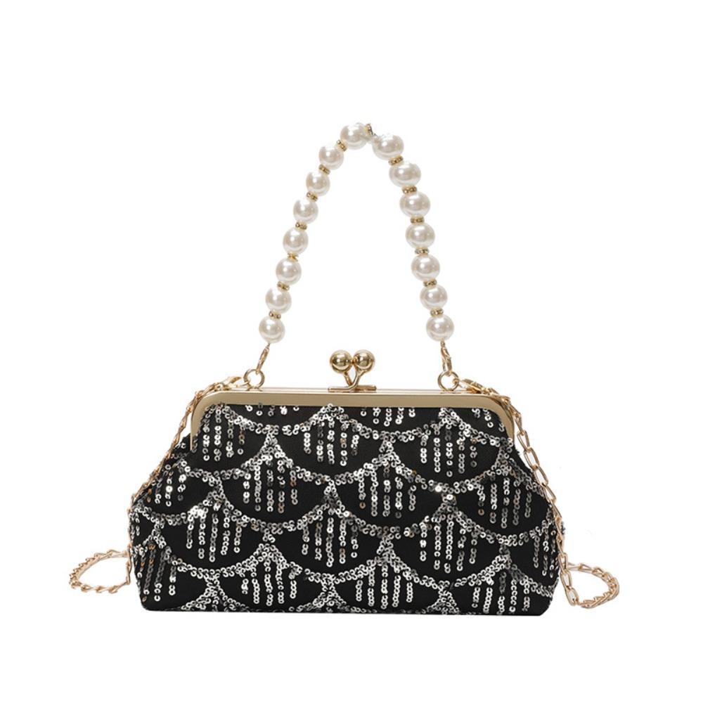 

Pearl Hanfu Clutch Bag Kiss Lock Ladies Shell Bag Casual Sequin Banquet Bag Banquet чёрный