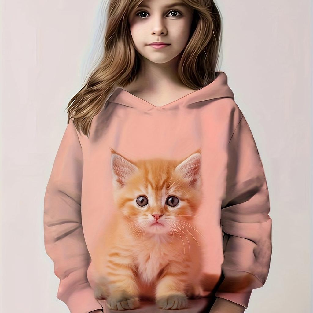 Children's Clothing Hoodies Long Sleeve Kids Clothes Girl Boy Autumn Sweatshirt Cartoon 3D Cat Print Streetwear Children Top