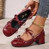 Fashion Sweet Lacquer Leather Buckle Strap Mary Jane Shoes Women 2025 Summer Square Toe Medium Heel Ballet Shoes Fashion Dress Pumps