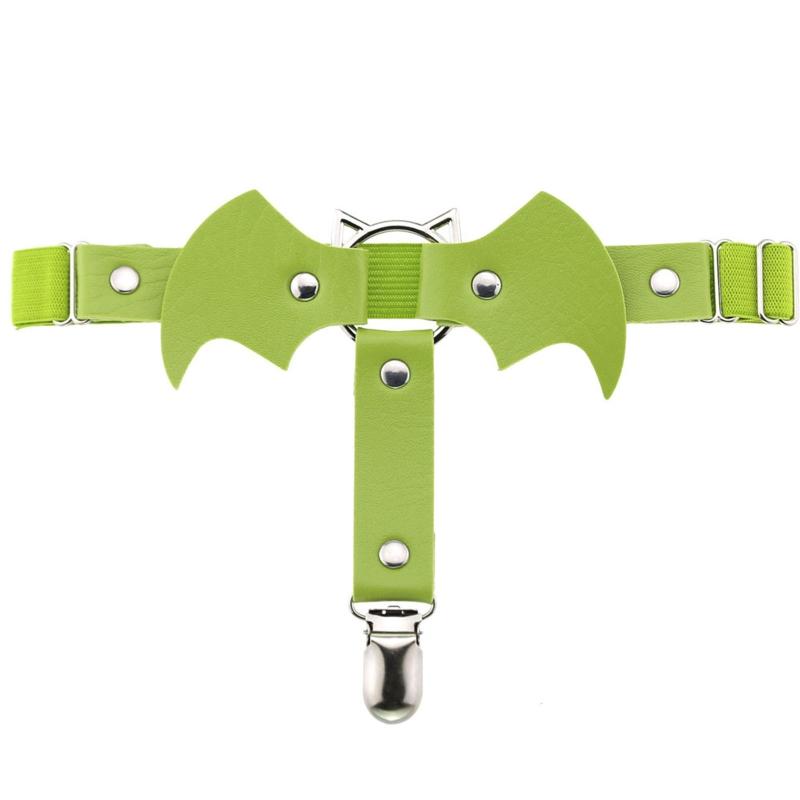 

Кожаные подвязки в форме летучей мыши для высоких носков, чулок, пояс для чулок, кольцо на бедро, кожаный пояс с подвязками в готическом стиле зелёный