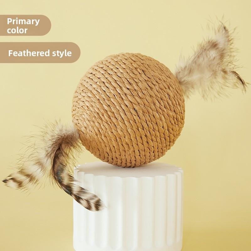 

Игрушки для кошек из сизаля для саморазвлечения и скуки, прочные и устойчивые к укусам, интерактивные мячики для котят, игрушки для кошек Primary color + feathers