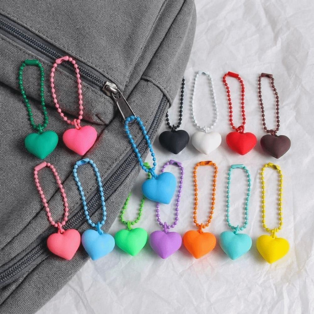 Korean Colorful Heart Keychain Kawaii Candy Color Heart Pendant Silicone Heart Keyring Bag Hanging