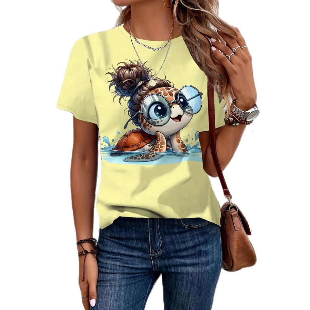 Ladies Short Sleeve Cute Printed Crew Neck Top Loose Casual T-Shirts Women’s