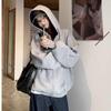 Women's Oversized Heavyweight Gray Hooded Cardigan Jacket - Trendy Autumn/Winter Hoodie Top