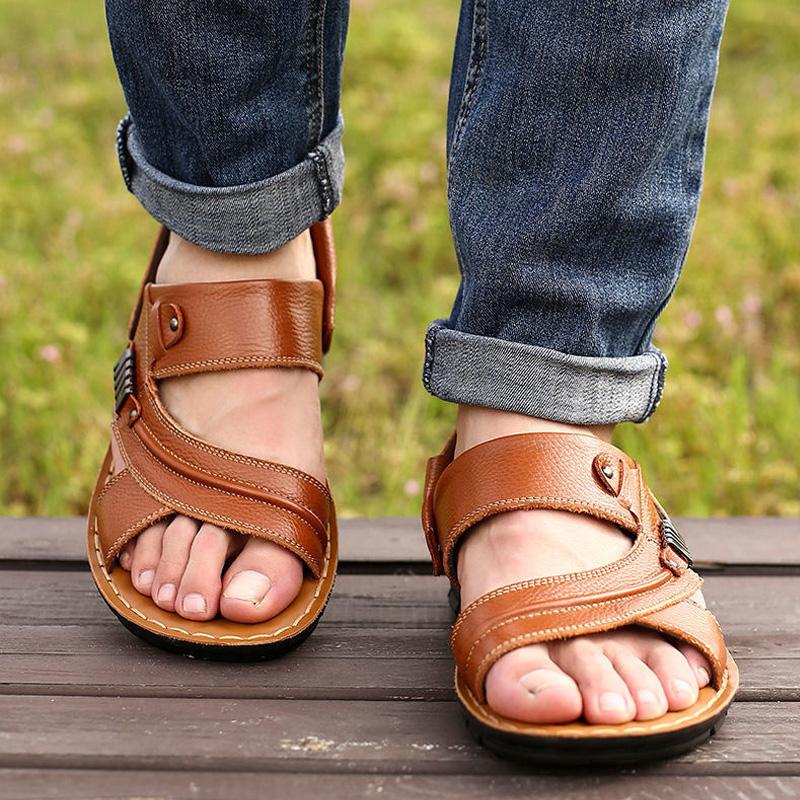 Men's Sandals 2025 Summer New Non-slip Genuine Leather Sandals Soft Slippers Zapatos Flat For Mens Casual Shoes Sandalias Hombre