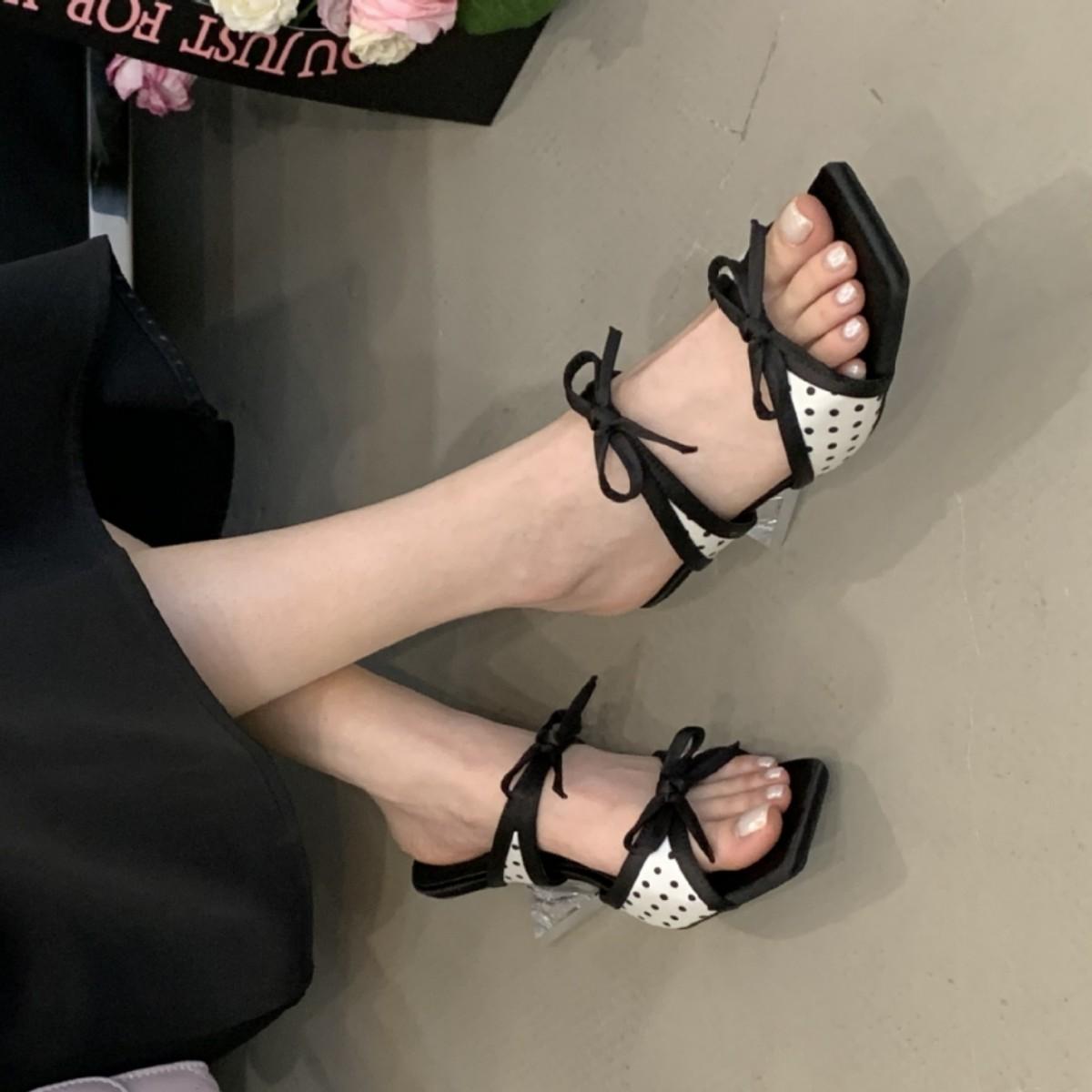 Crystal Wedge Sandals Women S Bow With Skirt High Heels French Cool Slippers Women S Summer Wear 35 5950₽