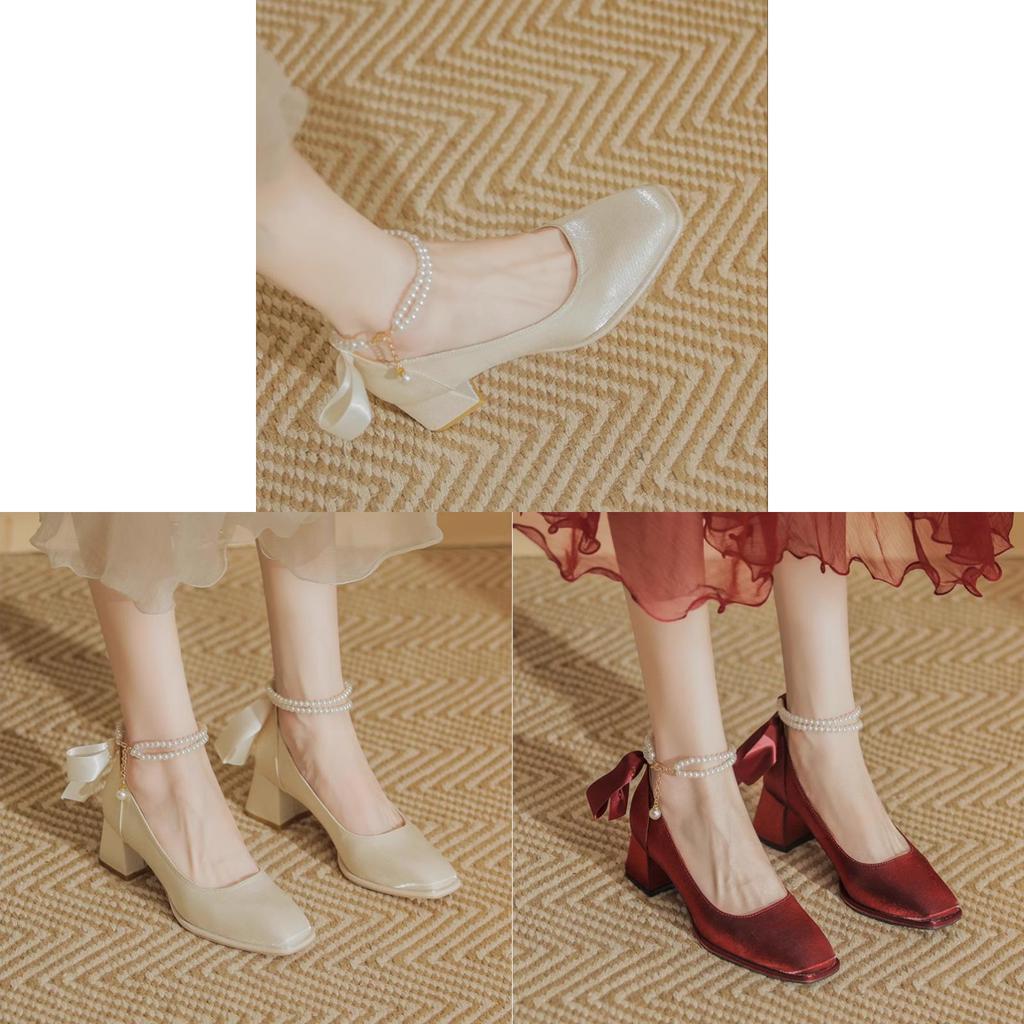 Wedding High Heels For Women With Bowknot Satin Material And Buckle For Bridal Party