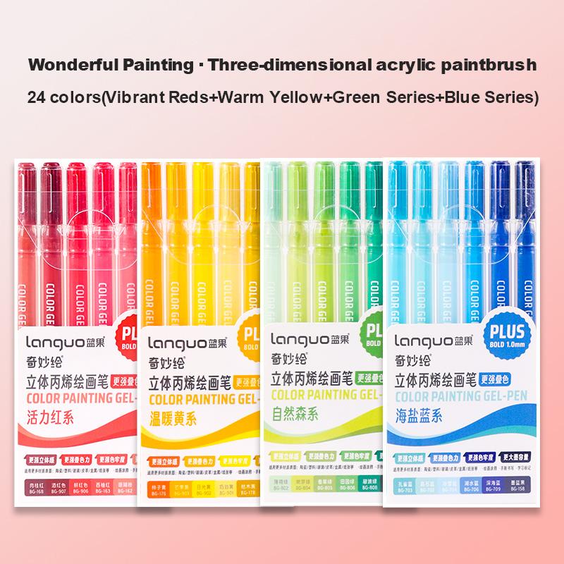 54/6 Colors Acrylic Gel Pen Languo 1.0mm 3D Marking Hand Account Drawing Pen Student Writing Painting Pen Office School Supplies