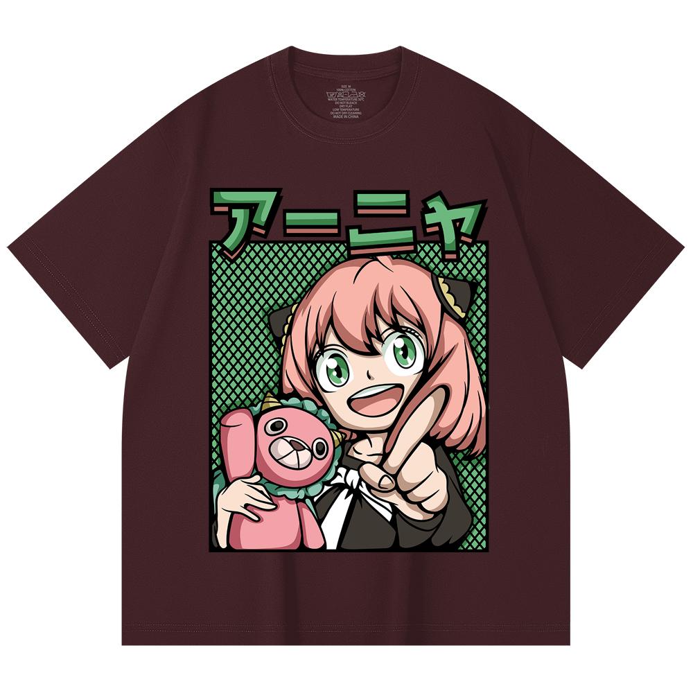 

230 Gsm 100% Cotton Spy Family V7 Print Unisex Heavy Cotton T Shirt 2XL вина червоного кольору