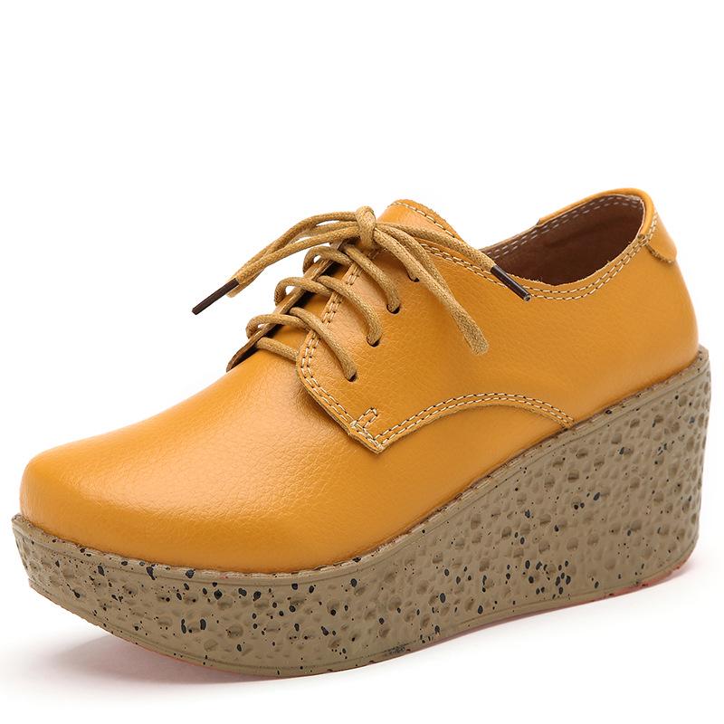 Кроссовки Женские кроссовки Свободная обувь Кожаные туфли на танкетке Повседневная обувь Женские одинарные туфли 35 жёлтый