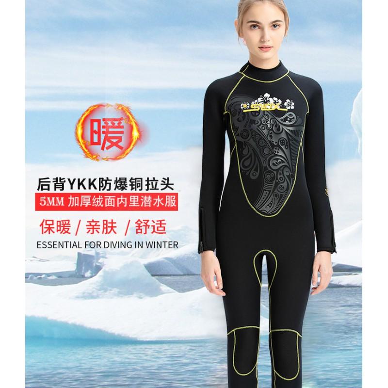Womens 5mm Thickened Neoprene Wetsuit With Zipper Leg Cuffs Fleece Lining Scuba Diving Snorkeling Swimming