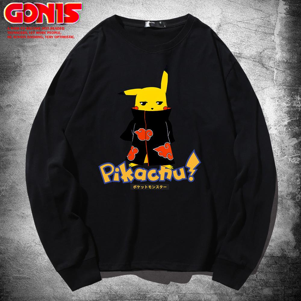 Japanese anime long-sleeve T-shirts for men and women, spring/autumn wear Naruto, pure cotton loose thin base shirts, trendy clothing