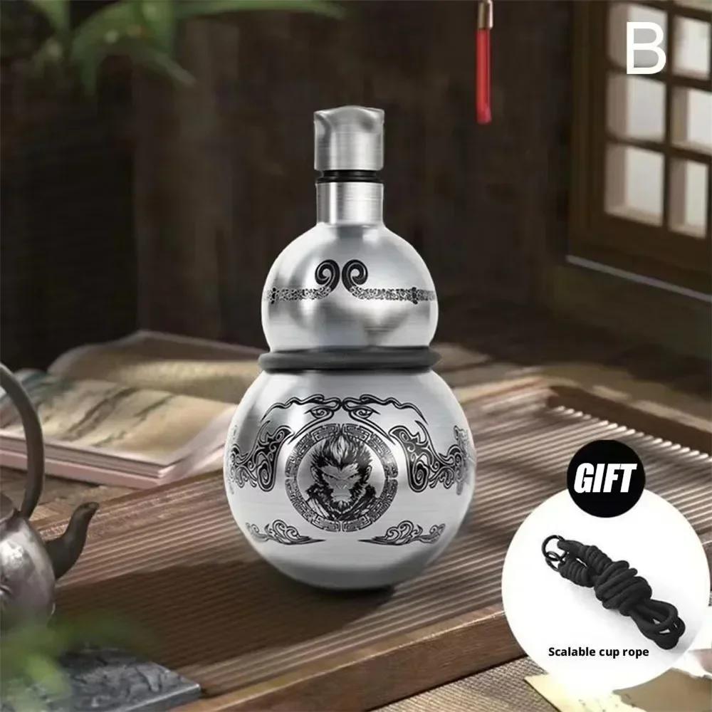 

Портативна пляшка для води Wukong Gourd – 500 мл 304 нержавіюча сталь, ізольована чашка, чорний декор для рольових ігор 401-500ml