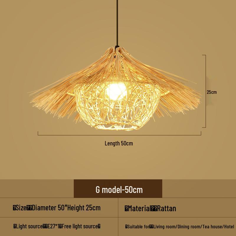 Bamboo Woven Pendant Light - Japanese Lantern for Dining, Restaurant, or Tea Room. Rattan Straw Hat Lampshade with New Chinese Art Design.