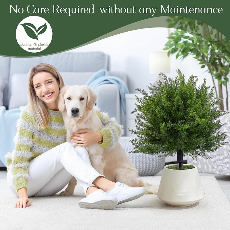 Artificial Cedar Ball Shaped Pruned Tree with Ground Stake UV Resistant Fake Arborvitae Plant Indoor Outdoor Garden Decor