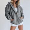 Fashion Gray Zip Up Sweatshirt Women Autumn Winter Jacket Calothes Oversize Hoodies Vintage Pockets Long Sleeve Hoodie Tops