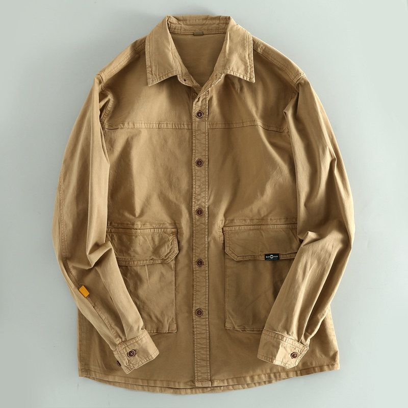 Export Export Leak-Picking OEM Goods Fashion Loose Overalls Long Sleeve Shirt Men's Spring & Fall Bags Trendy Cotton Cloth Tops