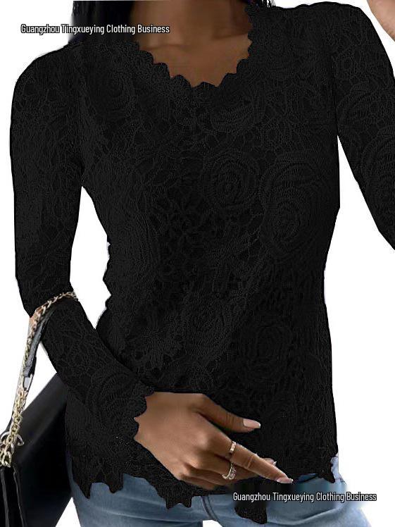 Women's European & American Lace Long-Sleeve Top for Autumn/Winter