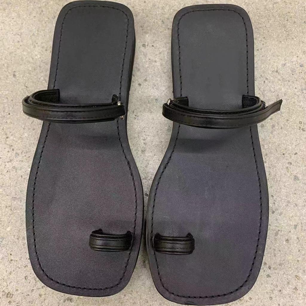 Sheepskin Version of Toe Slippers Women's Flat Bottom Outer Wear Cover Toe Flip-flops Temperament Wind Simple Non-slip Beach Roman Sandals