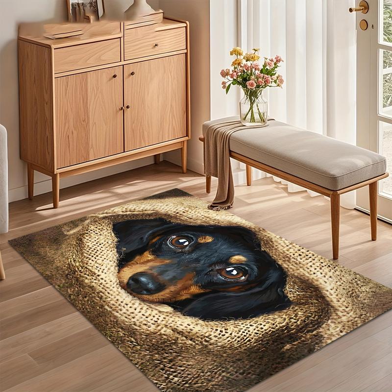 Brown Black Dachshund in Burlap Area Rug for Living Room Bedroom Pet Lover Animal Home Decor Soft Non Slip Washable Floor Mat