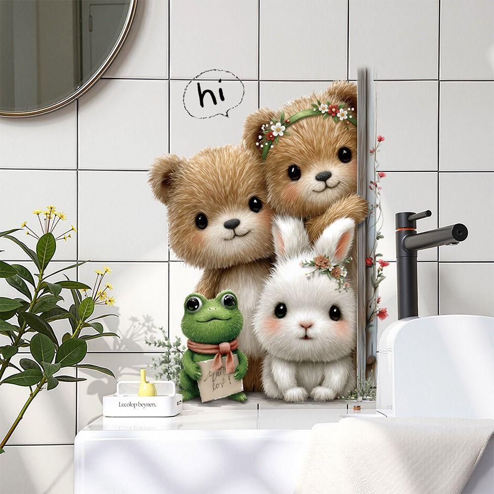 Cartoon Animal Decorative Sticker Bear Rabbit Frog Electrostatic Decals Static Stickers Glass Door