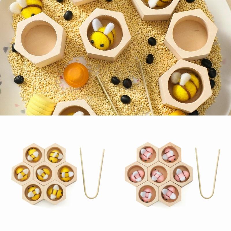 Montessori Wooden Beehive Clip Toy For Children Hand-eye Coordination, Color Recognition And Counting Skills Training