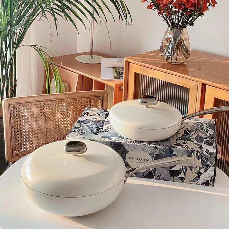 Velosan Pebble White Non-stick Wok and Frying Pan Set