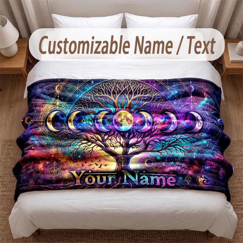 Tree of Life Theme Soft Blanket Personalized Custom Name Text Print Warm Blanket Home Sofa Bedroom Decor