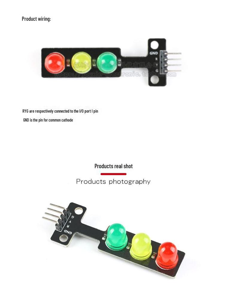 5V Three-Color LED Traffic Light Module: Red, Green, Yellow for Electronic Projects