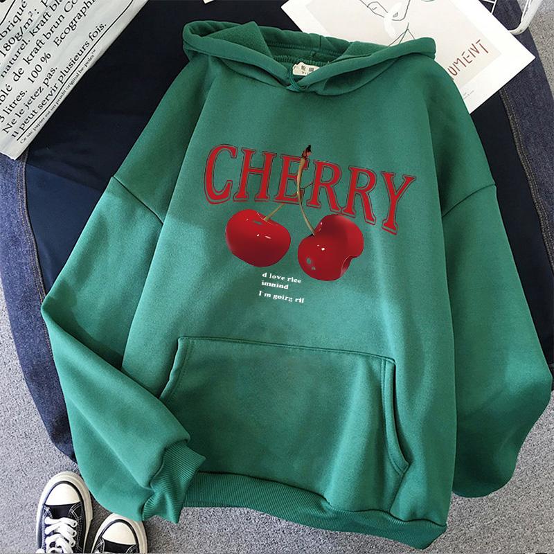 Girls 2000s Cherry Love Long Sleeve Pocket Hoodies Funny Gothic Sweatshirt  Women's Print Casual Hoody Streetwear